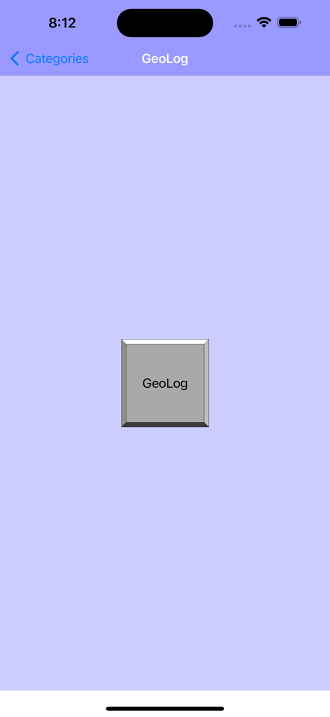 GeoLog - Main screen of the GeoLog utility app featuring a central button for location data organization