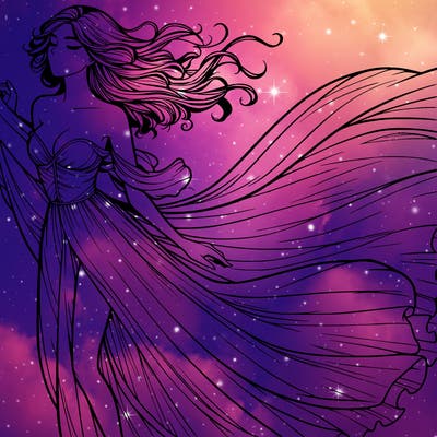 realistic woman in dress flowing the the wind