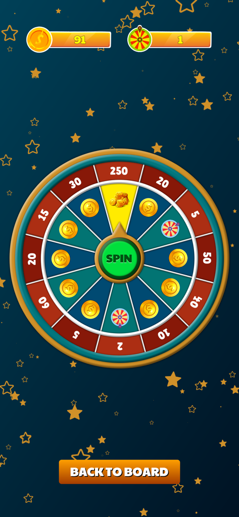 Coin Blast - A colorful prize wheel in the Coin Blast mobile game showing potential coin rewards and a central spin button