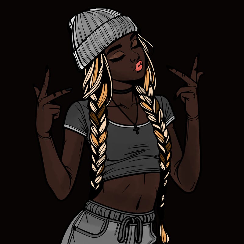 realistic teenage girl with braids and a beanie and crop top doing 🫶🏼