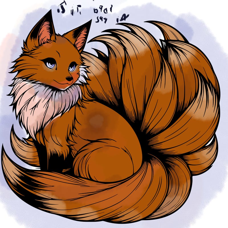 realistic detailed 9 tailed anime fox