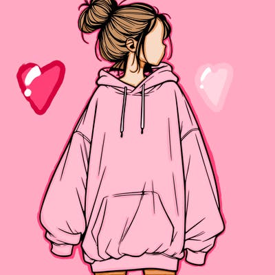 realistic girl with a oversized sweatshirt on and a bun
