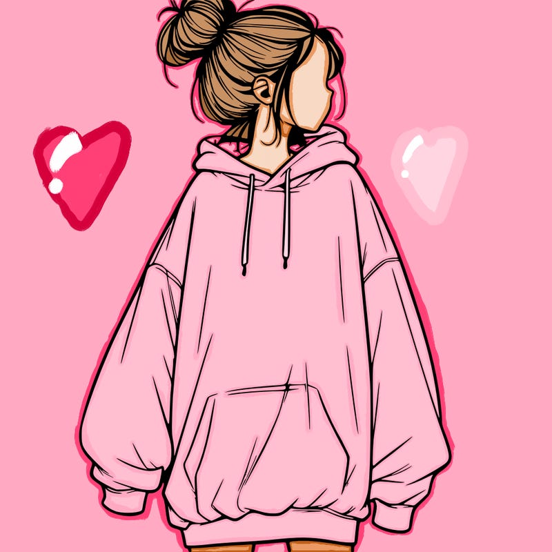 realistic girl with a oversized sweatshirt on and a bun