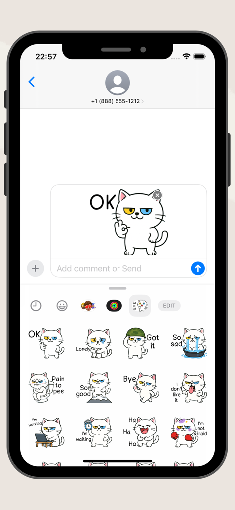 Whisker Joy Dance - Preview of cute cat stickers in a text conversation