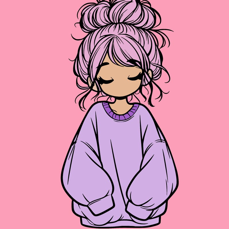 girl with baggy sweatshirt and messy bun