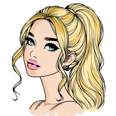 realistic girl with a ponytail on her hair and lips