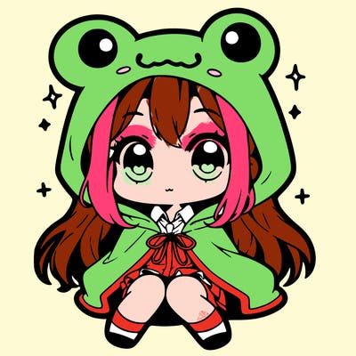 chibi girl with frog hoodie
