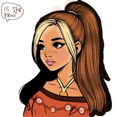 realistic girl with a high ponytail