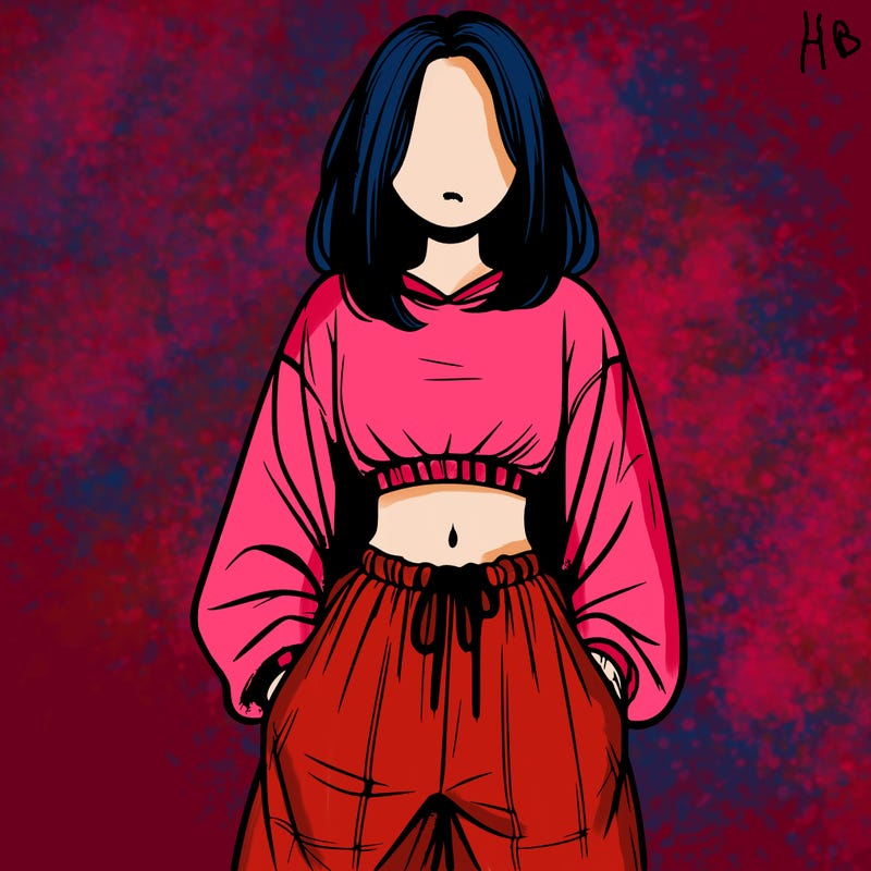 realistic girl faceless with baggy pants and a crop top