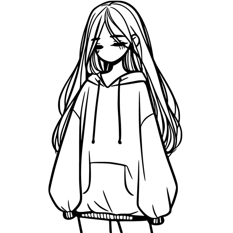 girl with baggy sweatshirt and long hair