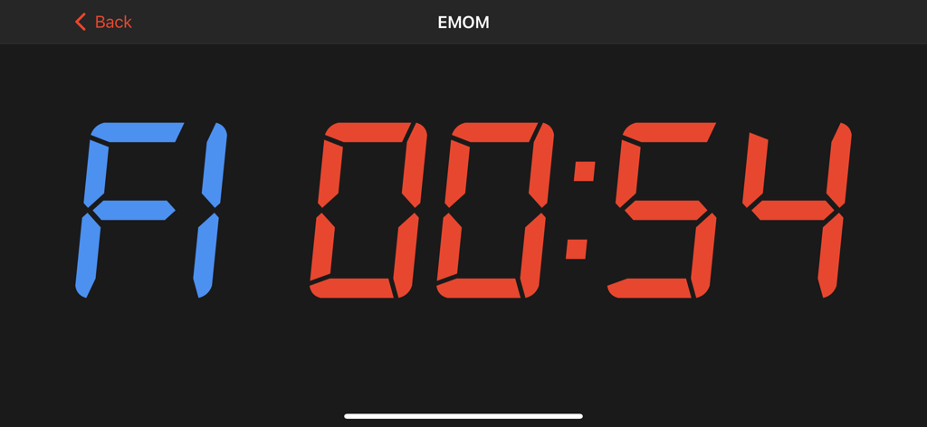TimerWOD - Workout Timer - TimerWOD app EMOM workout timer in landscape mode with a digital gym clock display