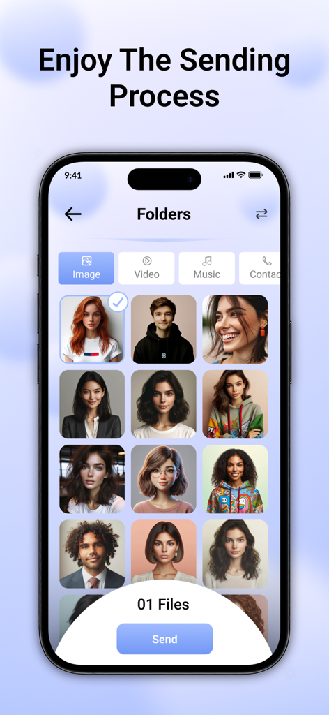 ShareMe – Fast File Sharing - Interfaz de la aplicación ShareMe para seleccionar y enviar fotos sin conexión y sin internet