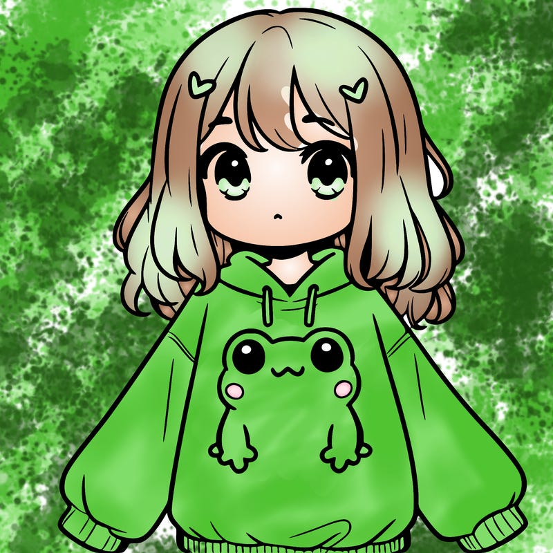 girl wearing frogging sweatshirt