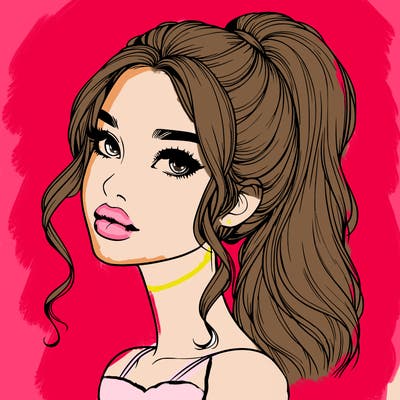 realistic girl with a ponytail on her hair and lips