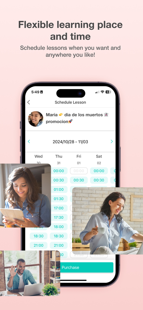 AmazingTalker: Learn Languages - Interface do aplicativo móvel AmazingTalker para agendar aulas de idiomas com horários flexíveis e alunos diversos