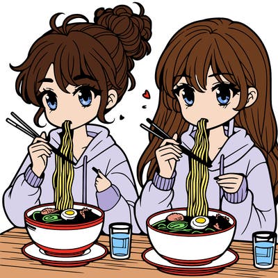 girls eating ramen