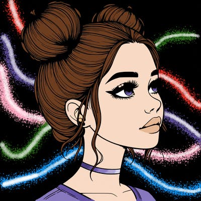 realistic girl with buns on the top of her head