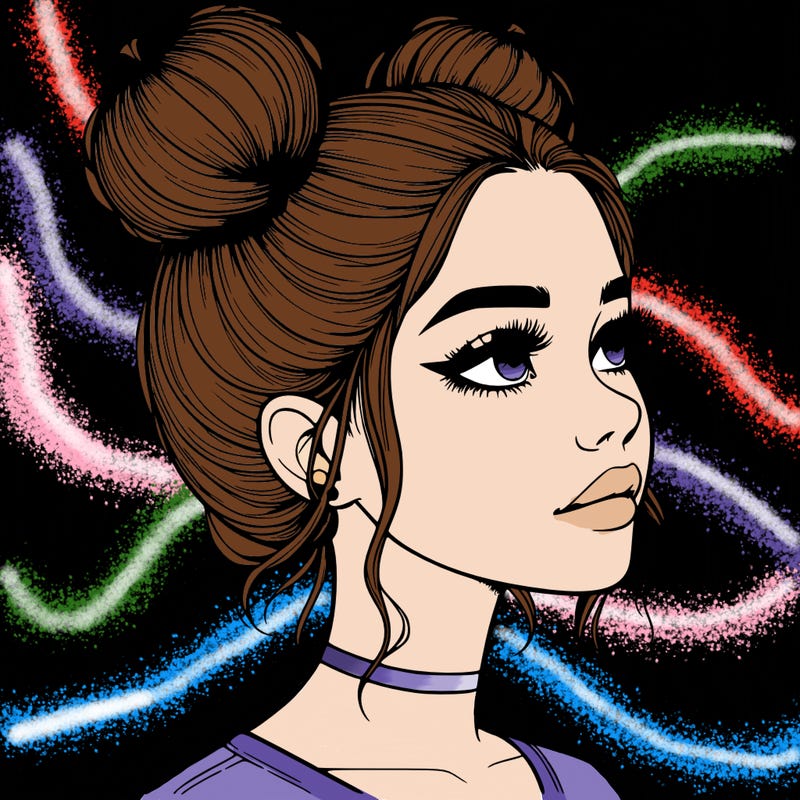 realistic girl with buns on the top of her head