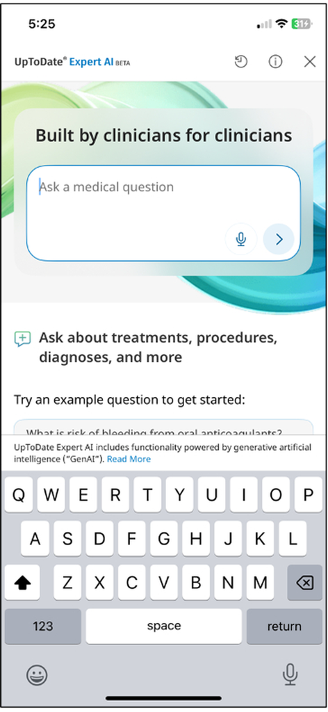 UpToDate mobile app Expert AI interface for medical questions