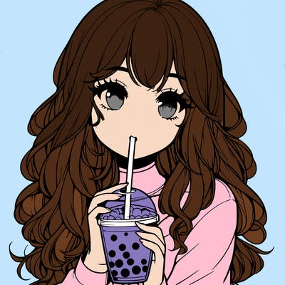 realistic girl drink a boba