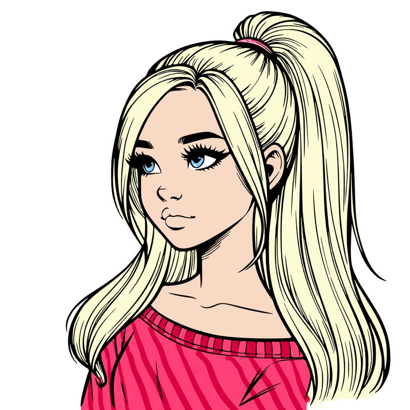 realistic girl with a high ponytail