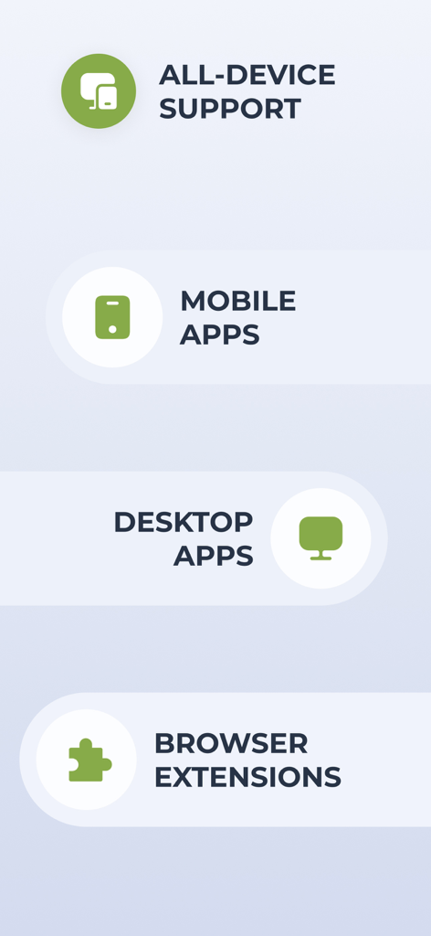 Un elenco di piattaforme supportate da Planet Free VPN, tra cui app mobili, app desktop ed estensioni del browser per il supporto di tutti i dispositivi.