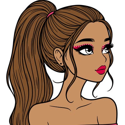 a beautiful and realistic girl with a high pony tail