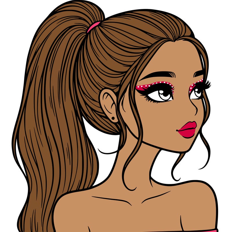 a beautiful and realistic girl with a high pony tail