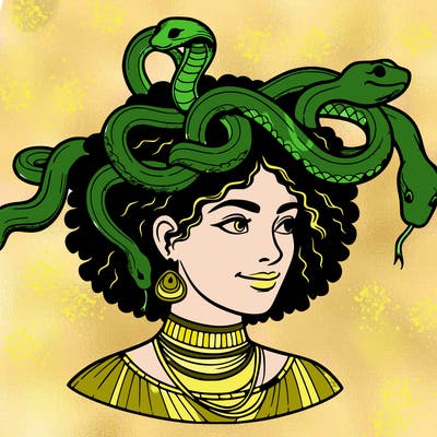 realistic woman snakes on head