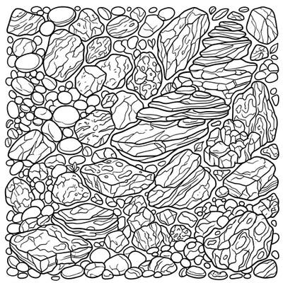 Immerse yourself in the serene beauty of our Pebble & Stone Patterns coloring page. This intricate design features a rich tapestry of natural textures, perfect for a relaxing and creative escape.