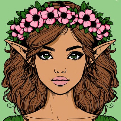 realistic female elf with flower crown