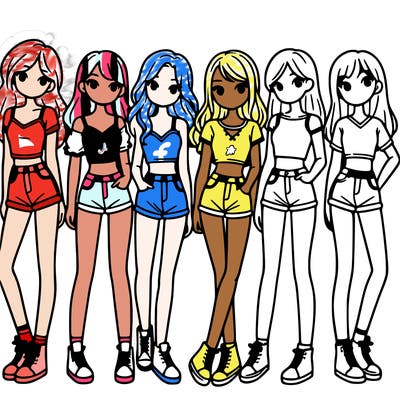 a group of girls wearing crop tops and shorts