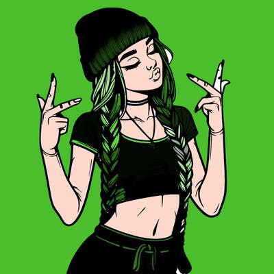 realistic teenage girl with braids and a beanie and crop top doing 🫶🏼