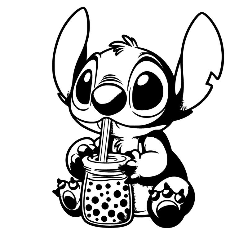 stitch drinking boba tea