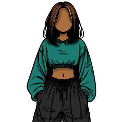 realistic girl faceless with baggy pants and a crop top
