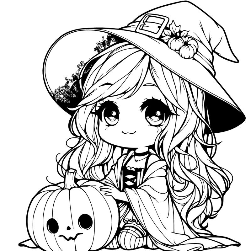realistic cute witch with pumpkin
