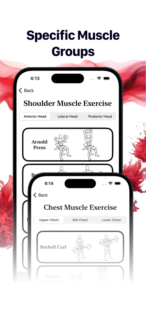 Gym Book: Exercise Workout App - Gym Book app interface showing targeted exercises for specific shoulder and chest muscle groups.