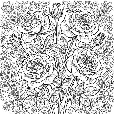 Unleash your creativity with this stunning coloring page featuring elegant Hybrid Tea roses, perfect for teens. Dive into a world of intricate petals, detailed leaves, and beautiful botanical patterns awaiting your personal touch.