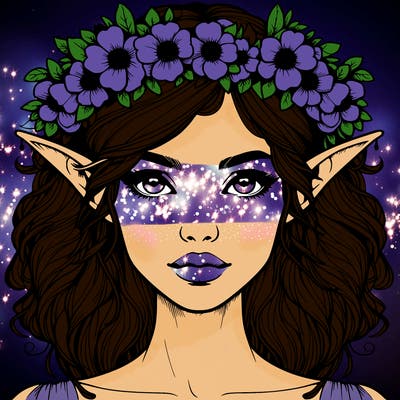 realistic female elf with flower crown