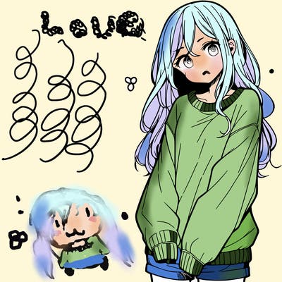 manga teen girl  in a sweater and baggy pants