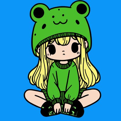 a girl wearing a frog hat and some frog socks