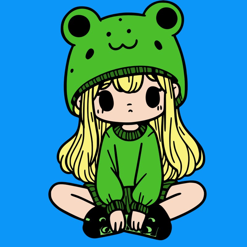 a girl wearing a frog hat and some frog socks