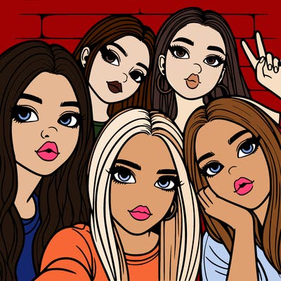group of teen girls friends y2k up close in a selfie