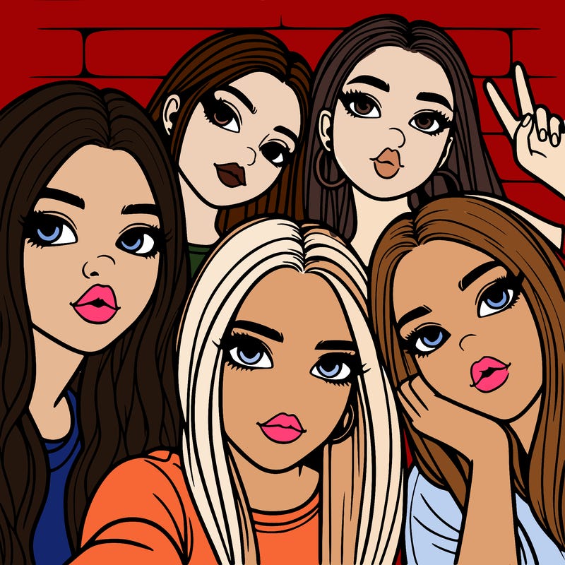 group of teen girls friends y2k up close in a selfie