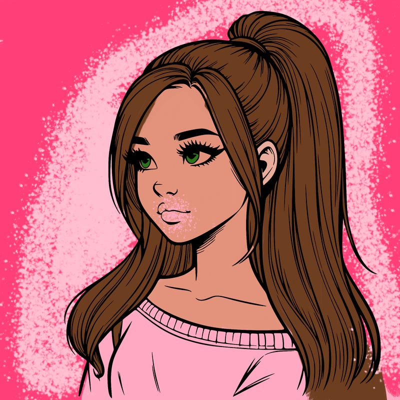 realistic girl with a high ponytail