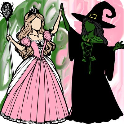 detailed realistic split of a princess and a witch