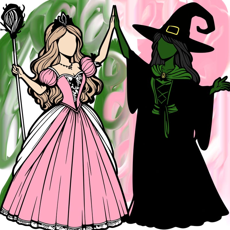 detailed realistic split of a princess and a witch
