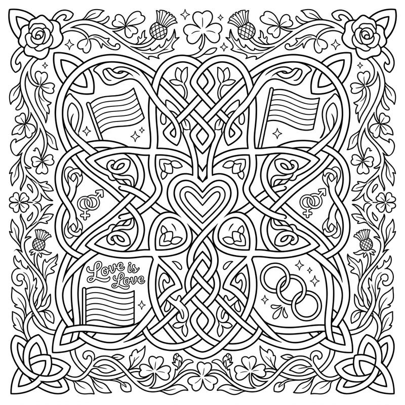 Immerse yourself in a beautiful blend of ancient art and modern celebration with this Celtic Pride flower knot coloring page. Featuring symbolic elements of love, diversity, and community, it's a perfect way to express your creativity and support.
