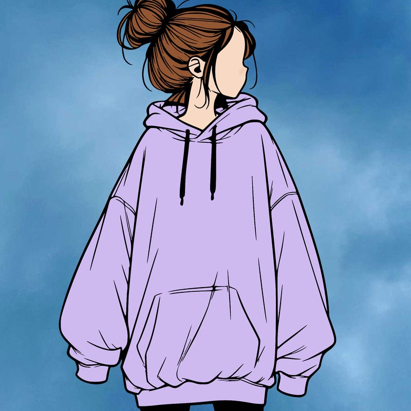 realistic girl with a oversized sweatshirt on and a bun