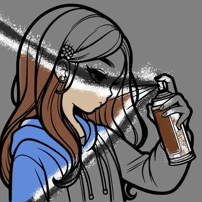 a realistic girl spray painting